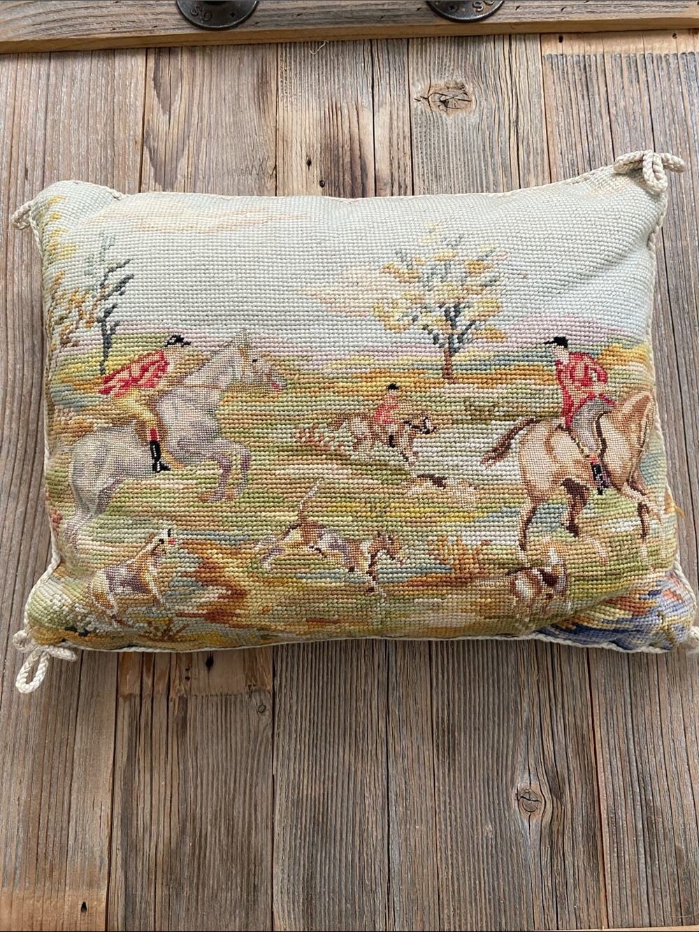 Fox-Hunt Petit Needlepoint Pillow by Imperial Elegance. 1980’s/90’s.